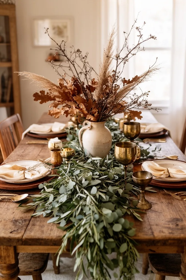 Rustic fall table greenery, idea 1
