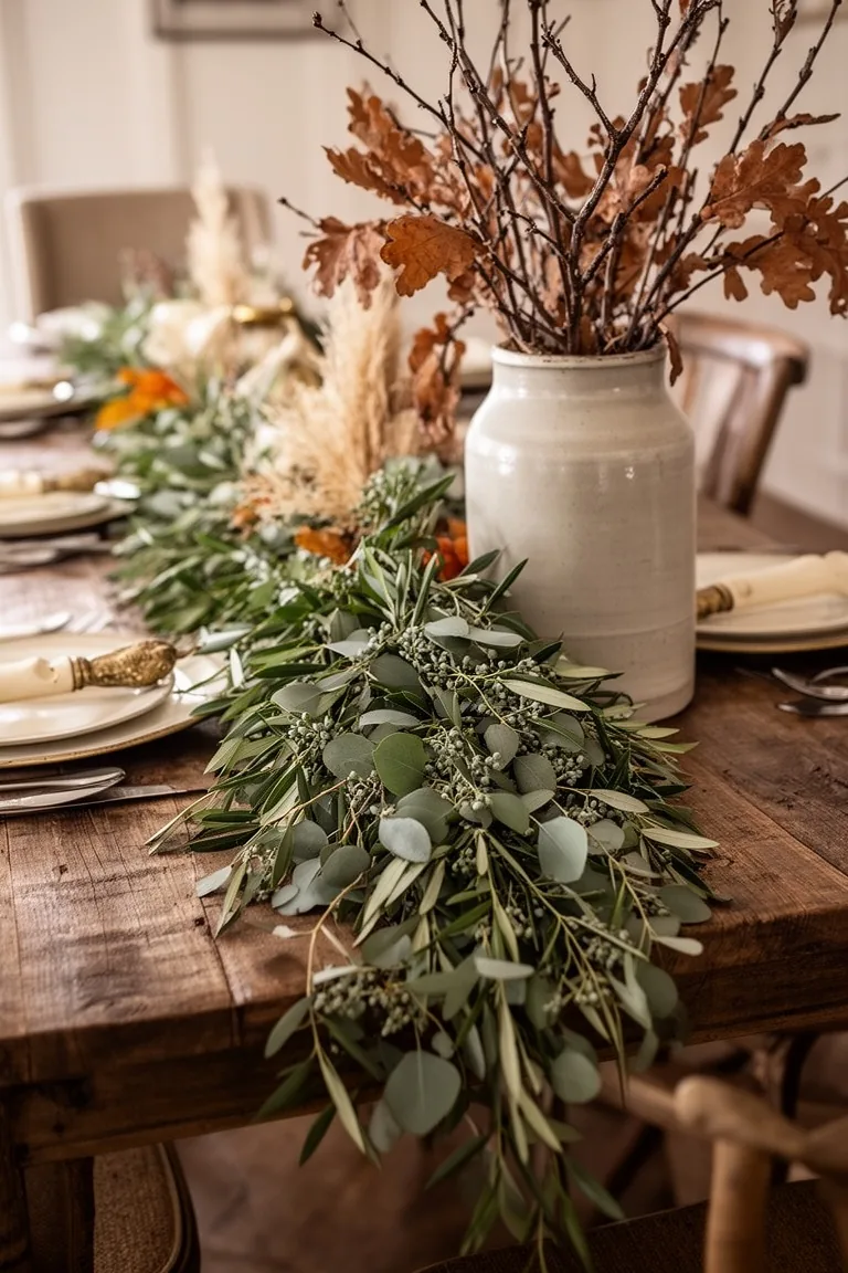 Rustic fall table greenery, idea 2