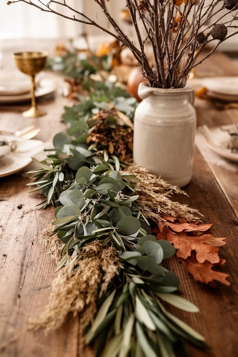 Rustic fall table greenery, idea 3