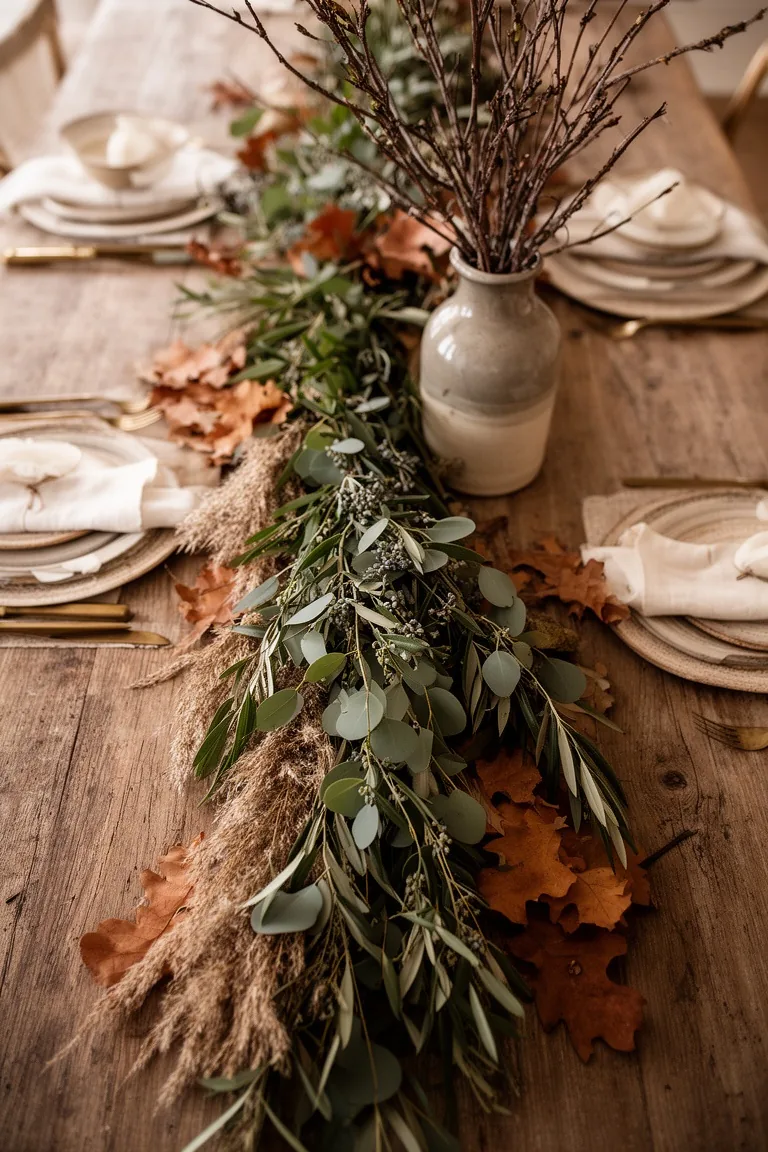Rustic fall table greenery, idea 5
