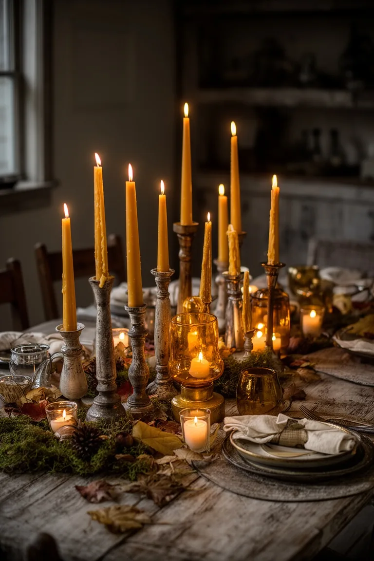 Moody rustic fall candles, idea 1