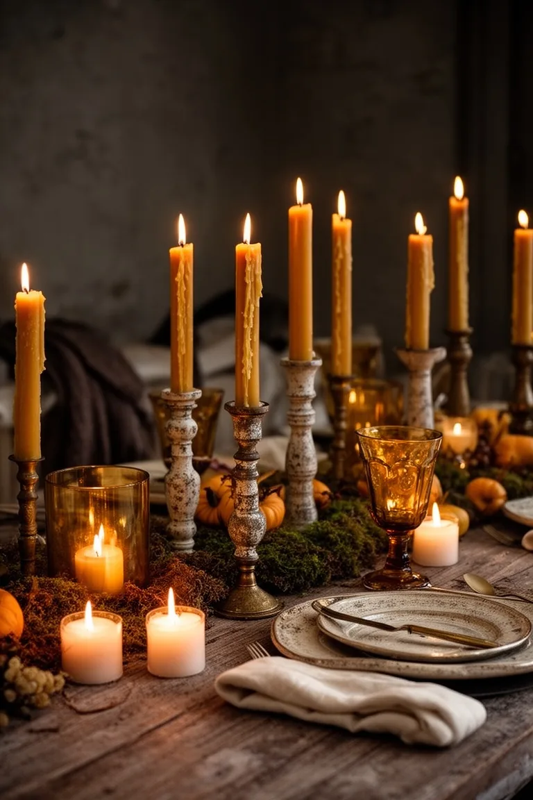 Moody rustic fall candles, idea 2