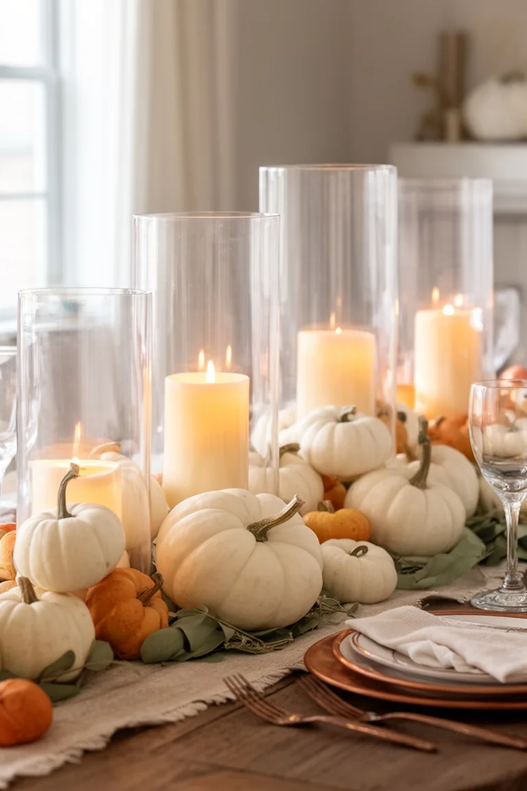 Candlelit pumpkin hurricane centerpiece, idea 2