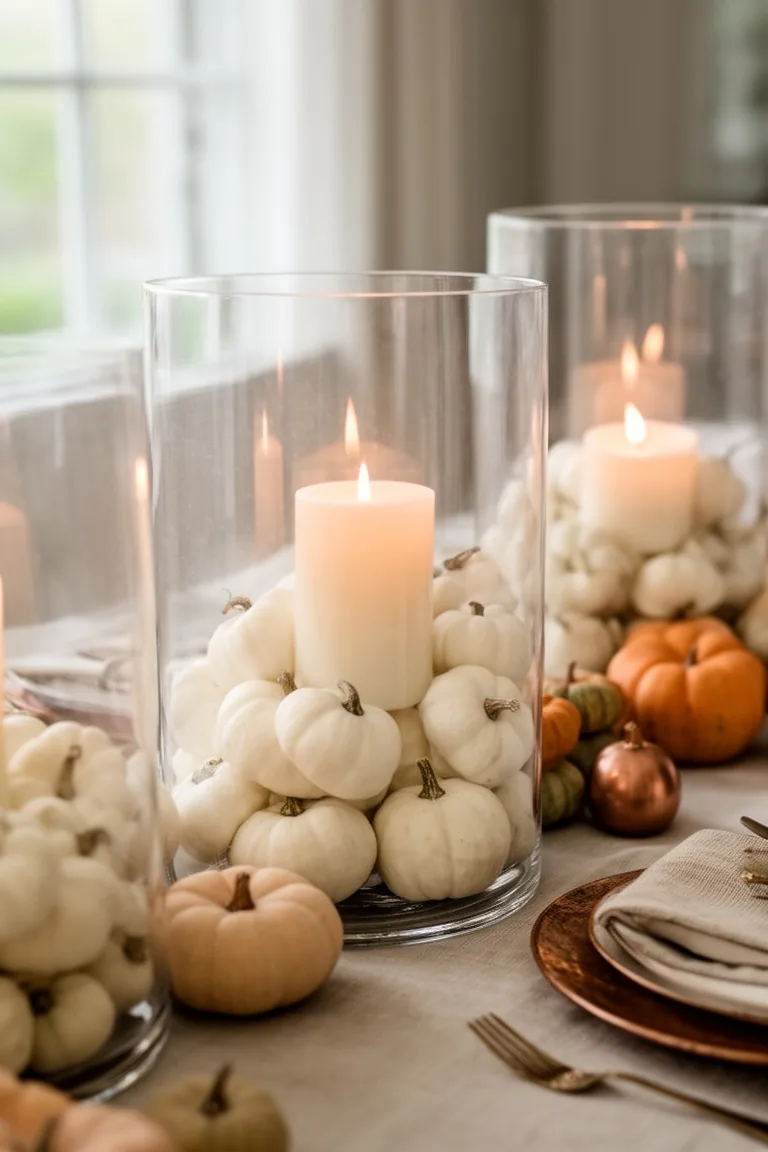 Candlelit pumpkin hurricane centerpiece, idea 4