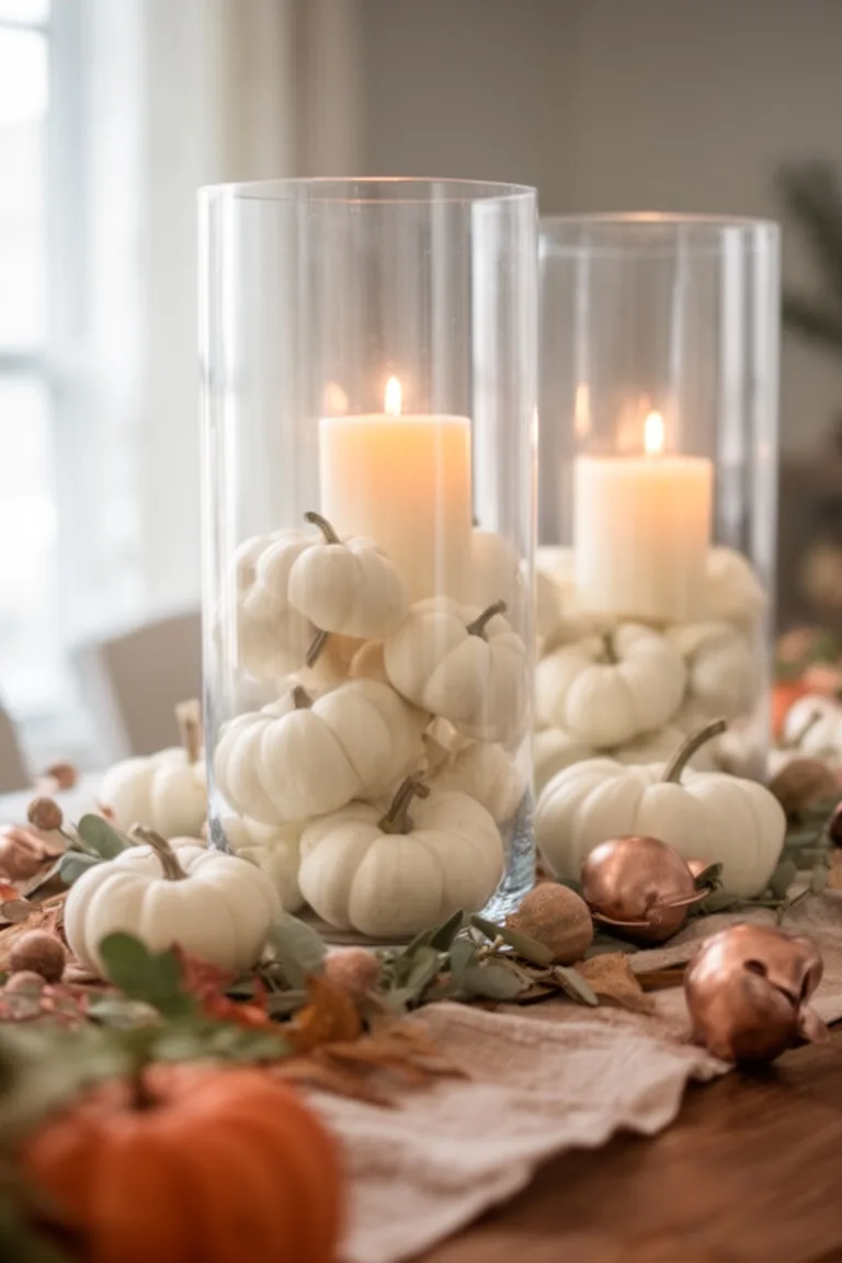 Candlelit pumpkin hurricane centerpiece, idea 5