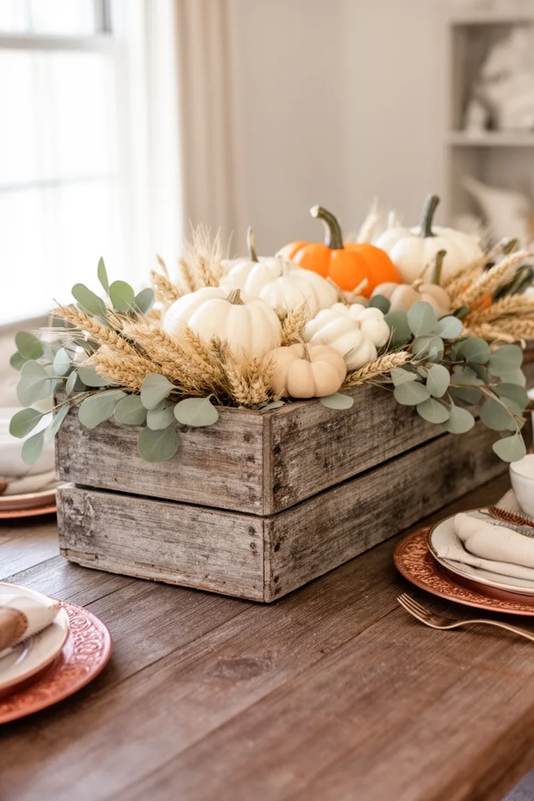 Farmhouse crate pumpkin centerpiece, idea 2