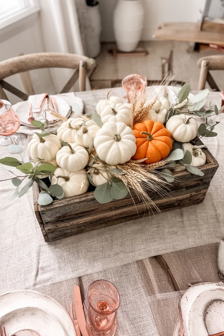 Farmhouse crate pumpkin centerpiece, idea 3