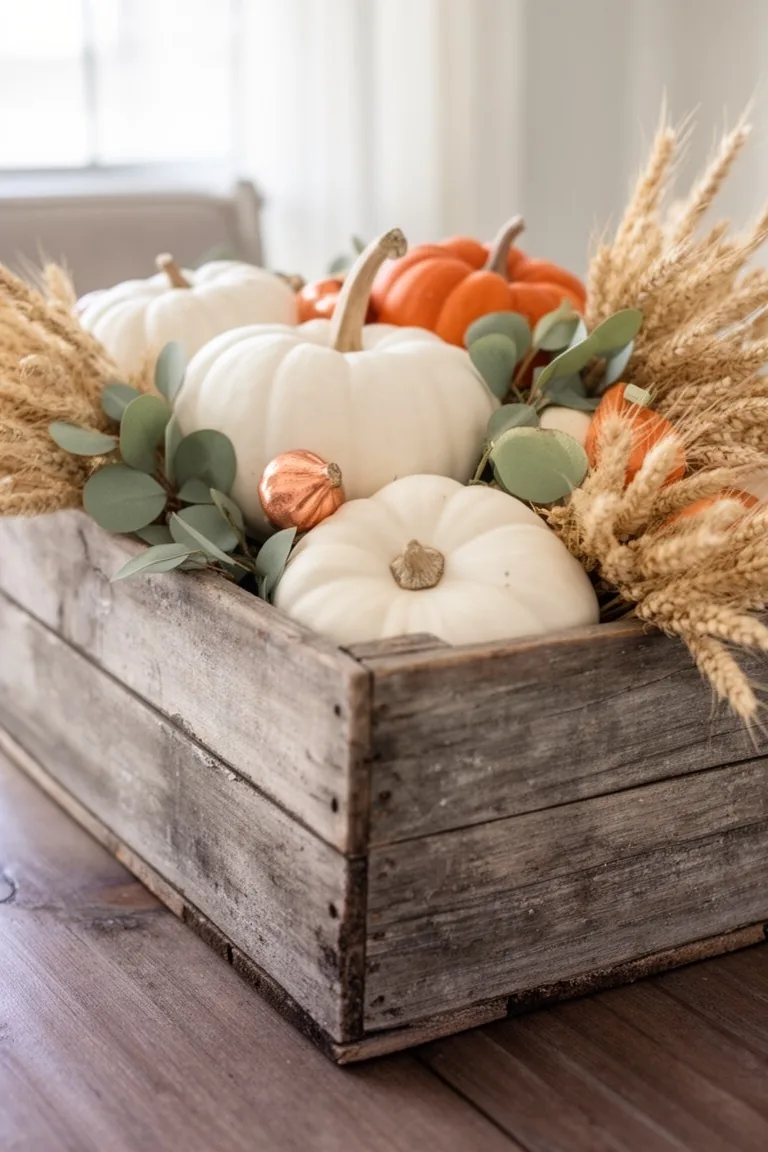 Farmhouse crate pumpkin centerpiece, idea 4