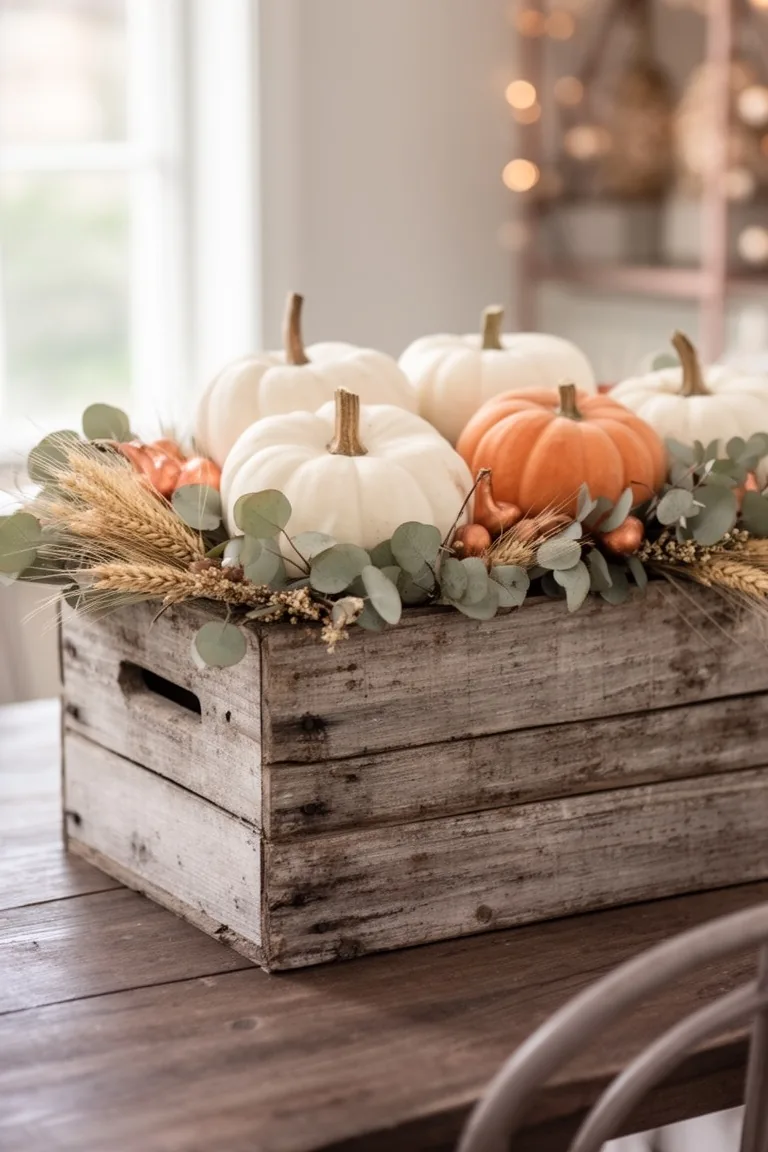 Farmhouse crate pumpkin centerpiece, idea 5