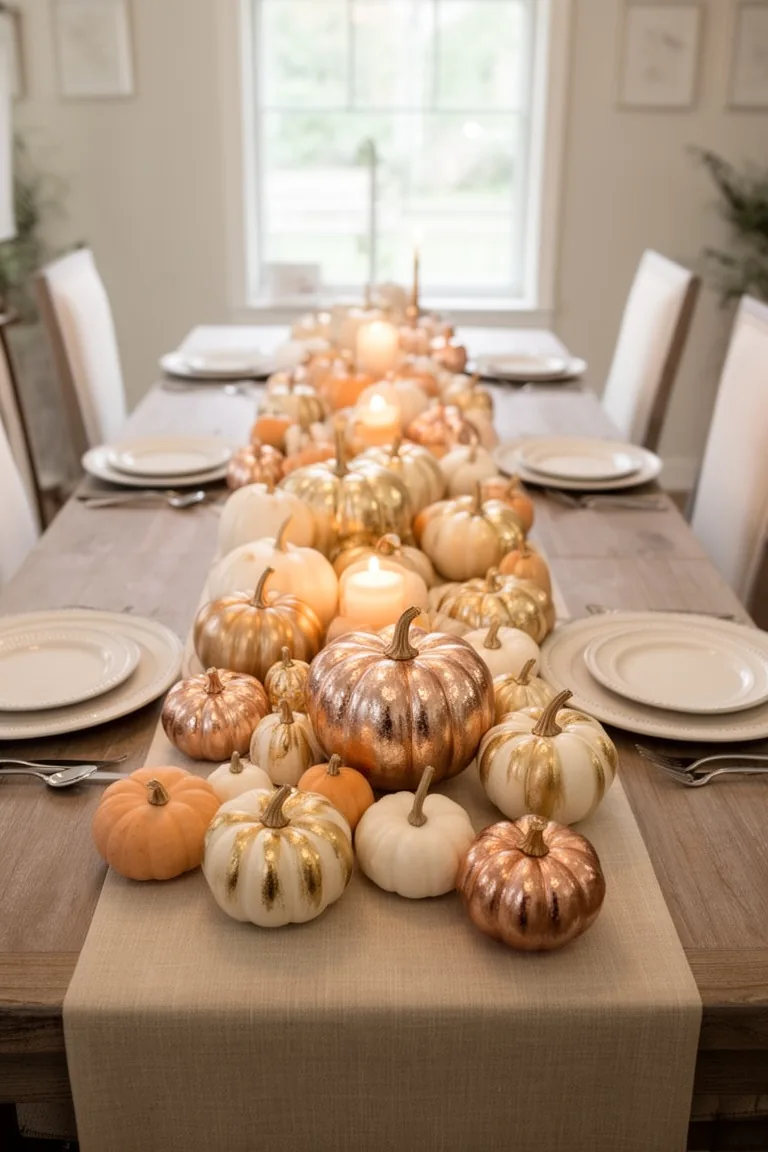 Gilded metallic pumpkin centerpiece, idea 1
