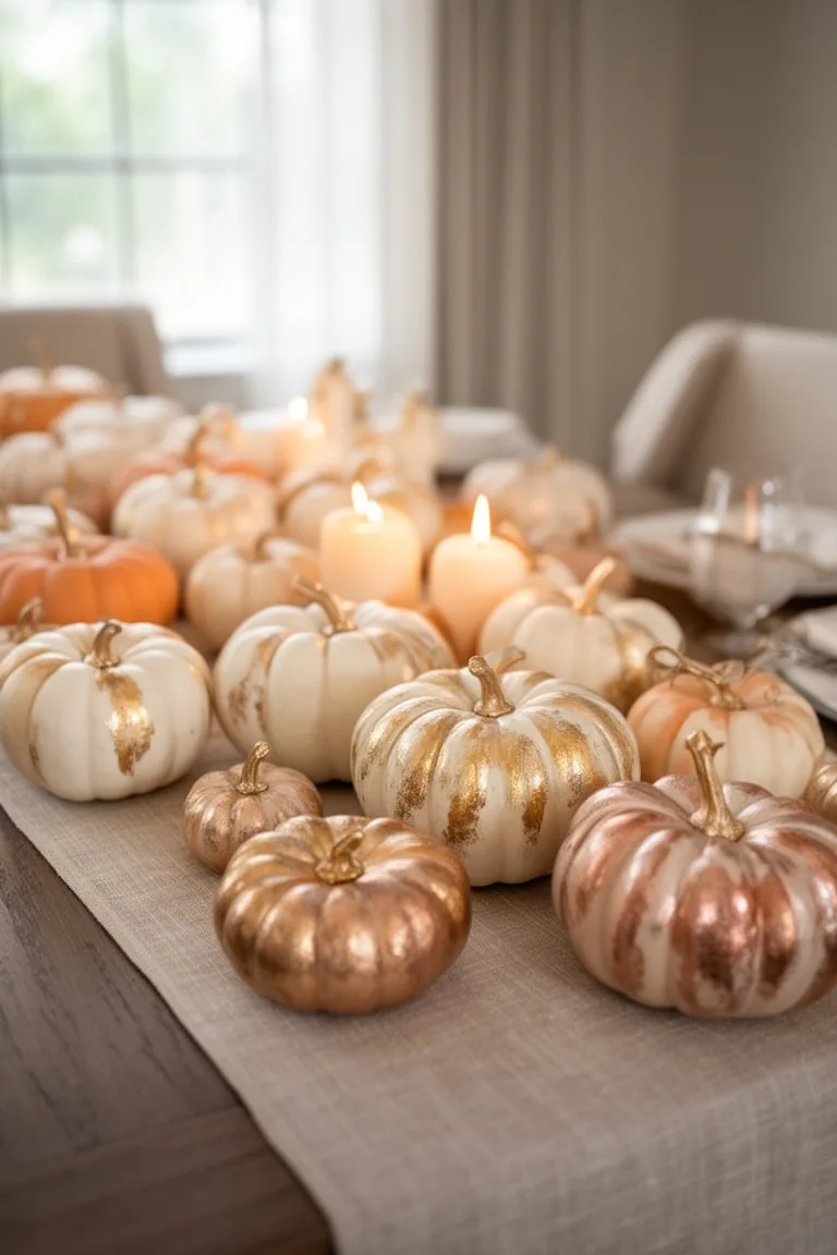 Gilded metallic pumpkin centerpiece, idea 2