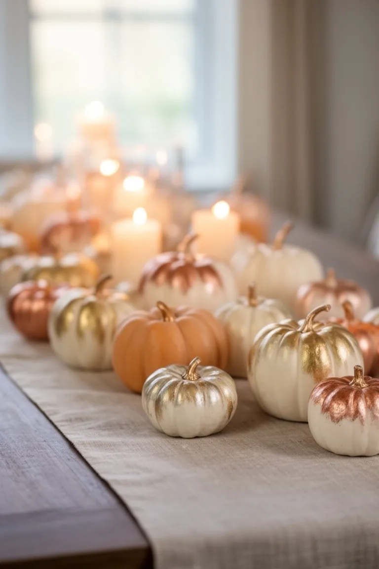 Gilded metallic pumpkin centerpiece, idea 5