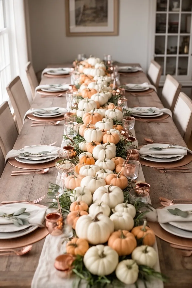 Mini pumpkin runner fall centerpiece, idea 1