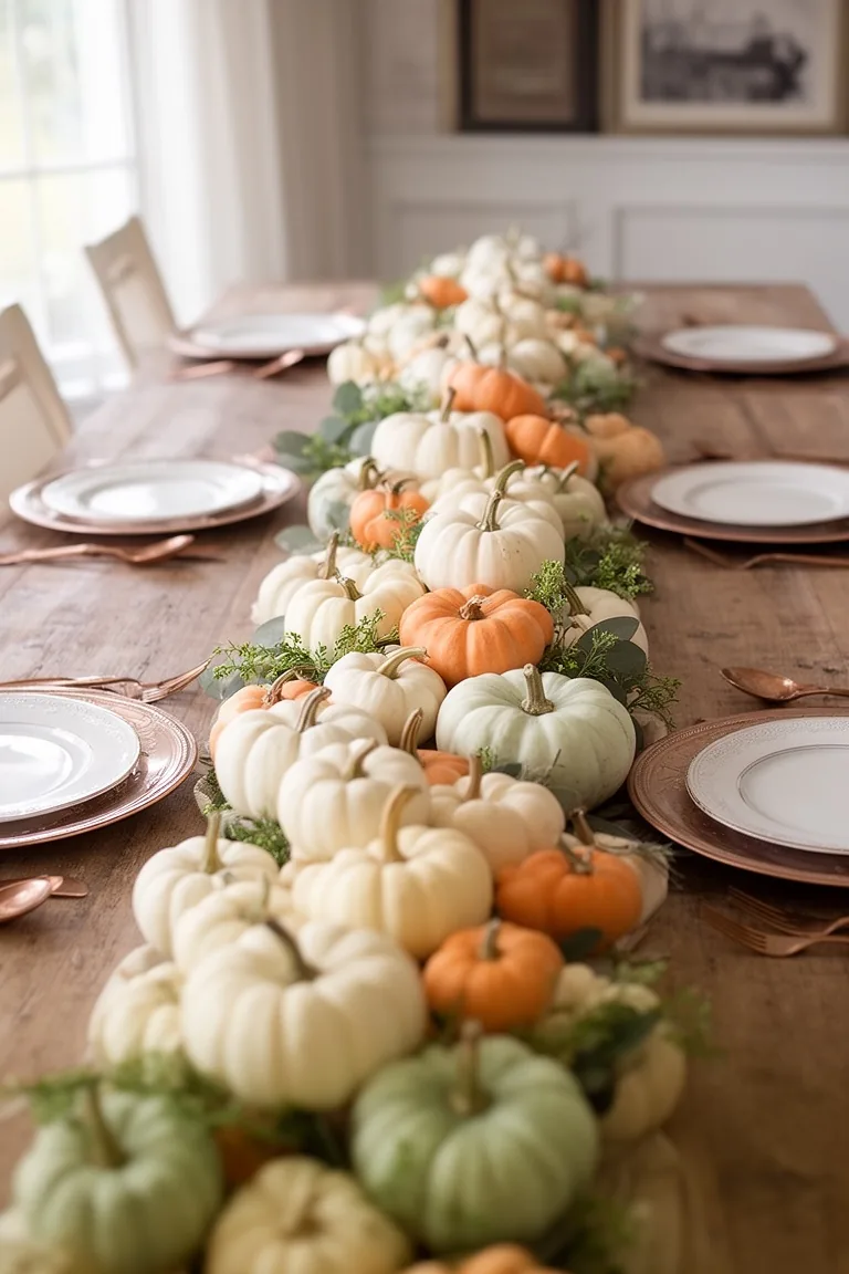 Mini pumpkin runner fall centerpiece, idea 2