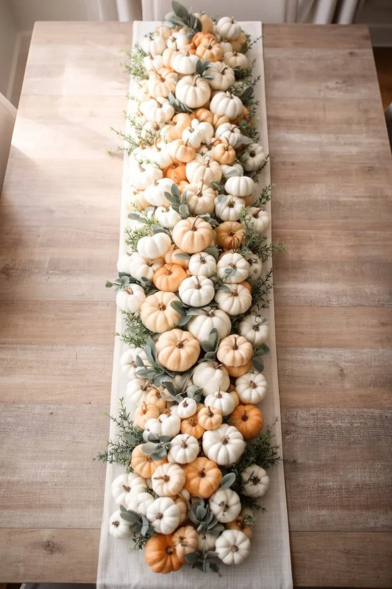 Mini pumpkin runner fall centerpiece, idea 3