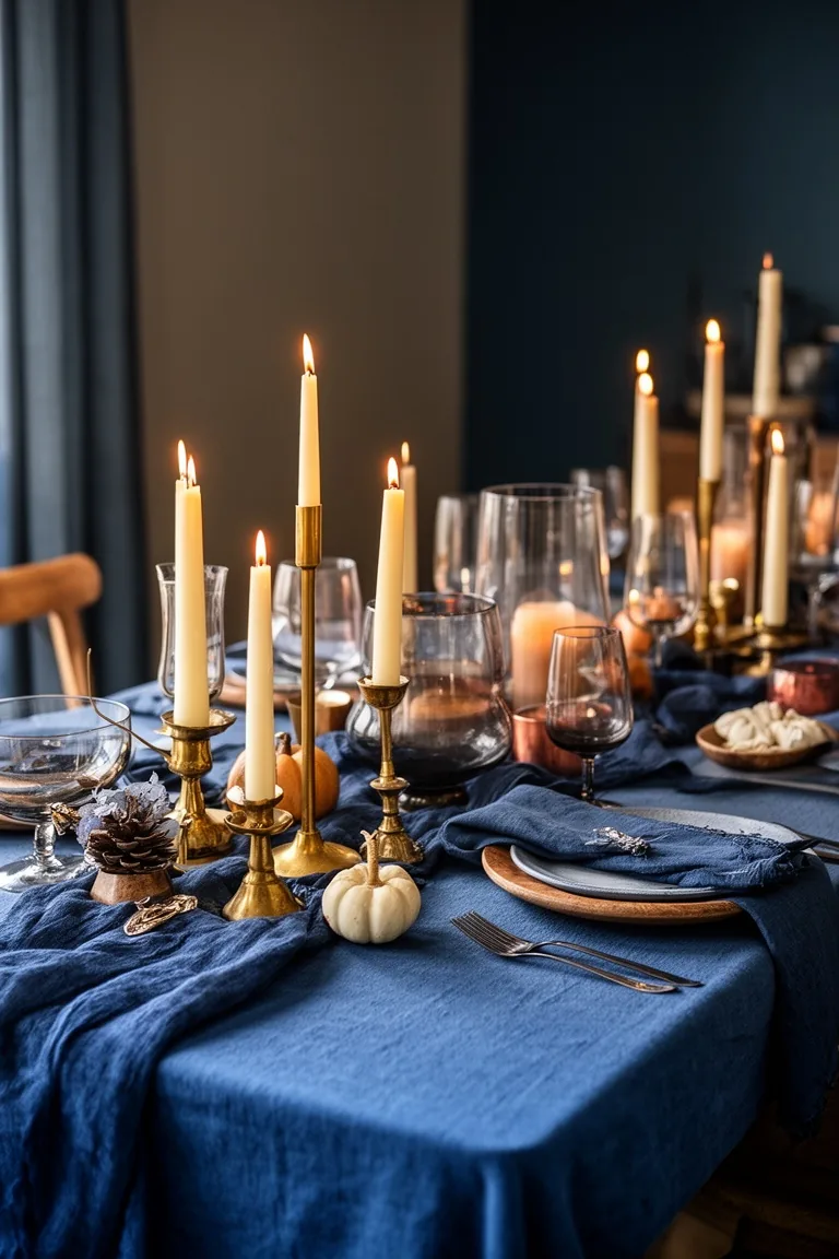 Blue fall table candlelight, idea 1