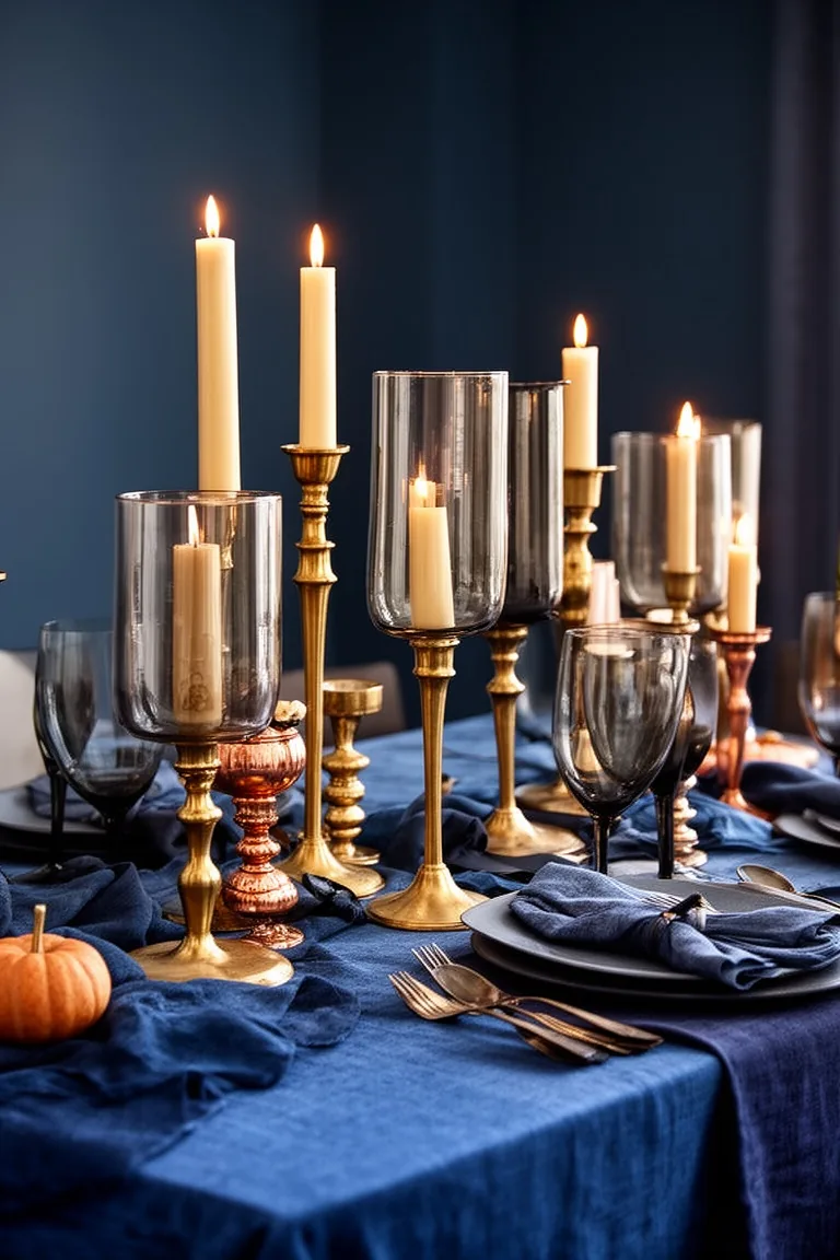 Blue fall table candlelight, idea 2