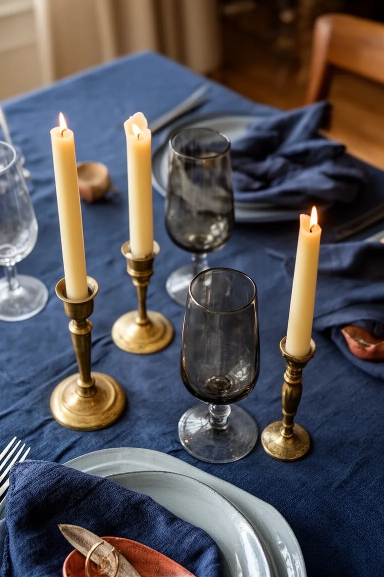 Blue fall table candlelight, idea 3