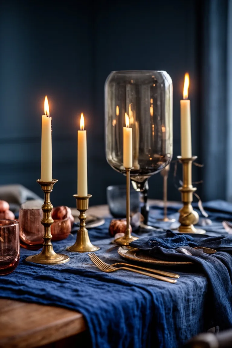 Blue fall table candlelight, idea 4