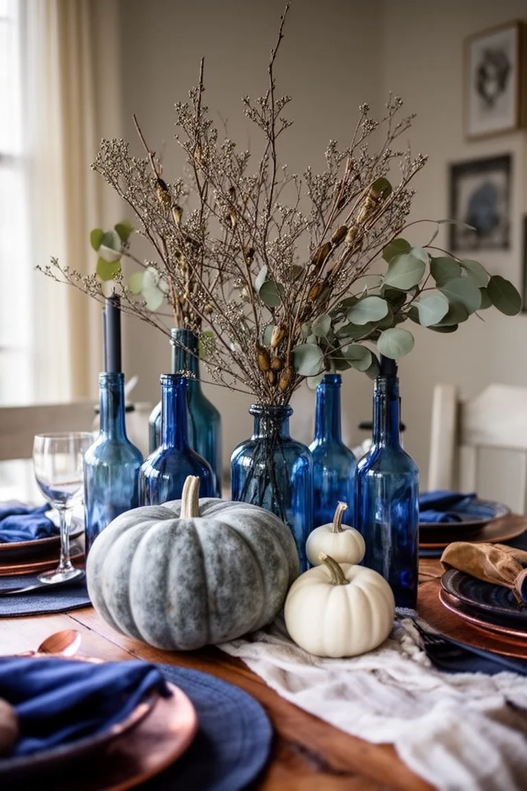 Blue fall harvest centerpiece, idea 1