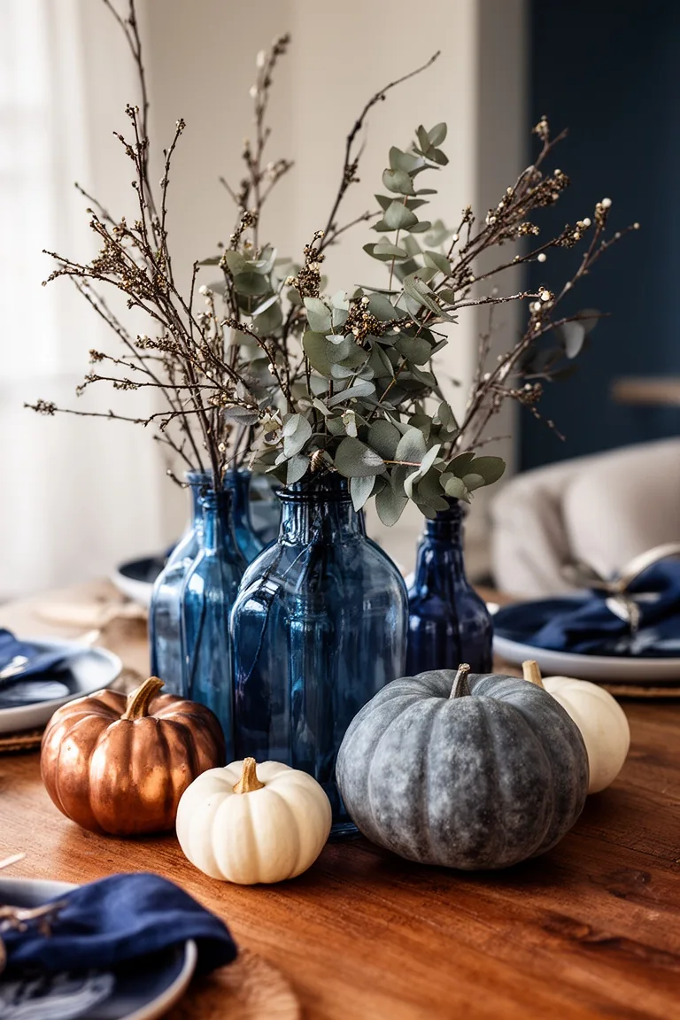 Blue fall harvest centerpiece, idea 2