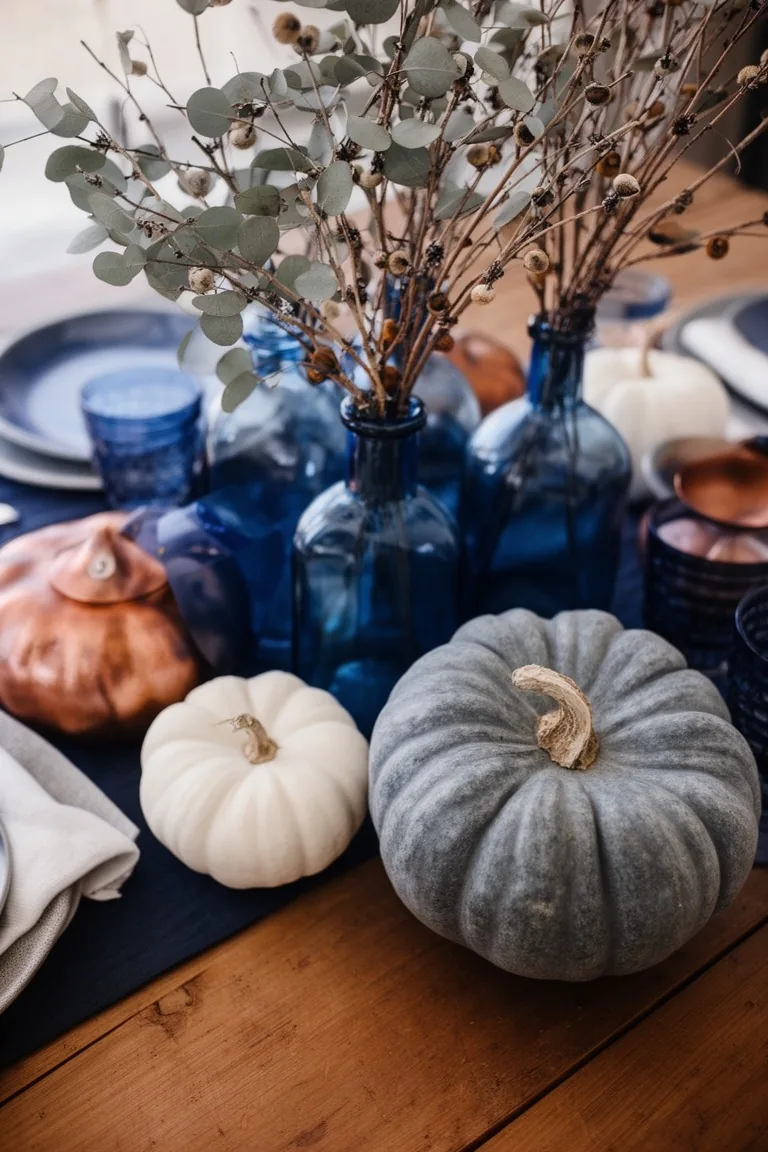 Blue fall harvest centerpiece, idea 3