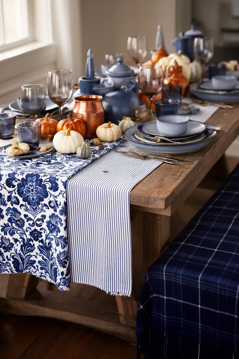 Cozy blue fall table textiles, idea 2