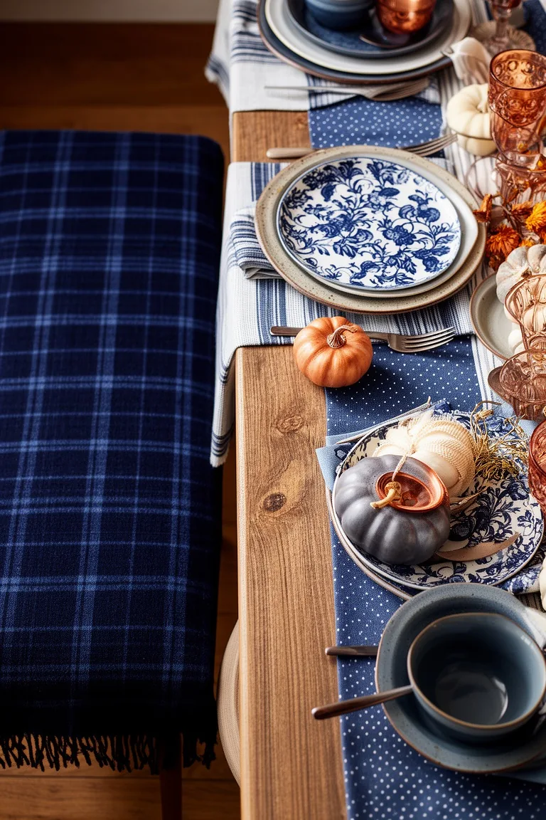 Cozy blue fall table textiles, idea 3