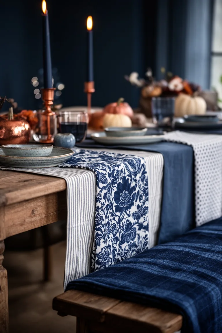 Cozy blue fall table textiles, idea 4