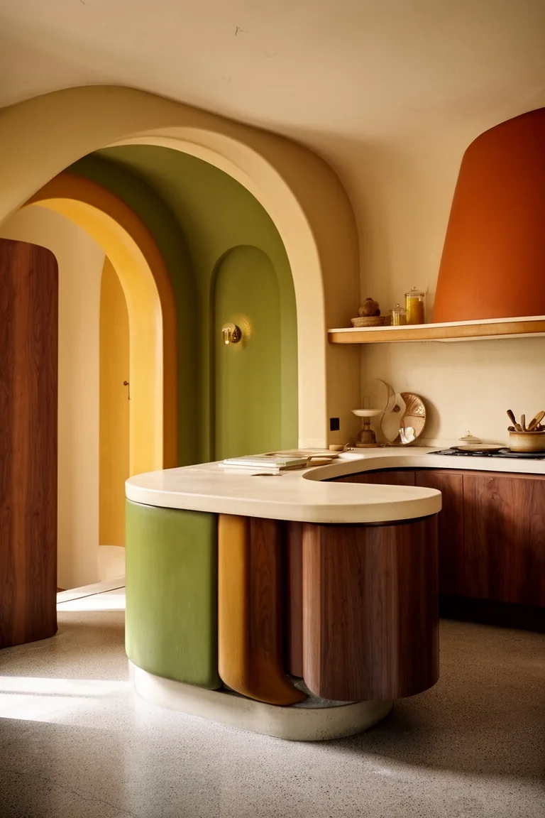 Curved arches 70s kitchen, idea 1