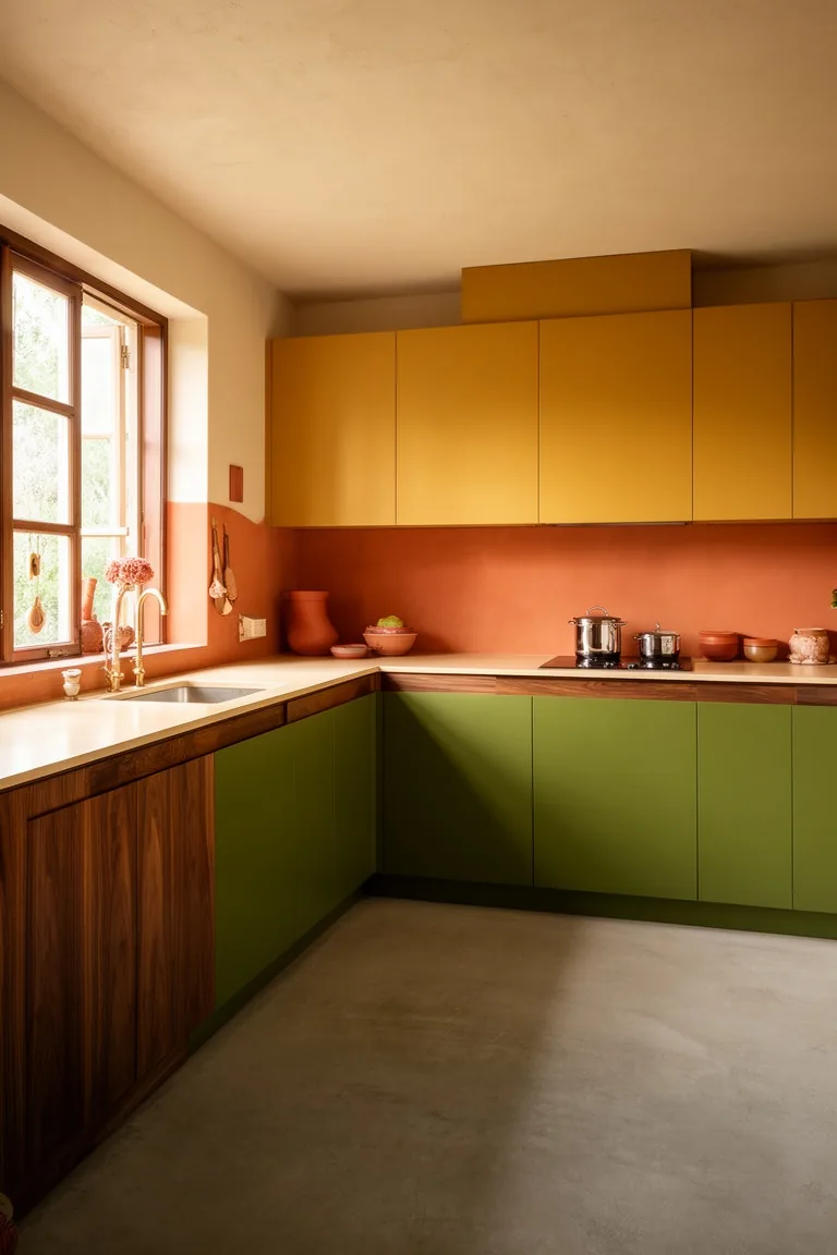 Warm earth tone 70s kitchen, idea 1