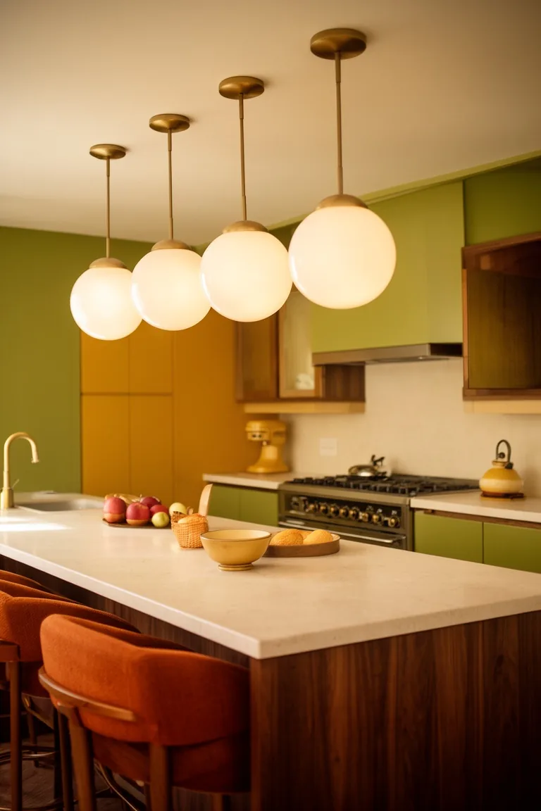 Globe pendant lighting 70s kitchen, idea 2