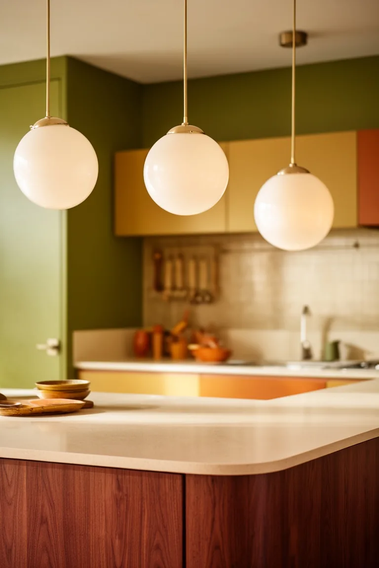 Globe pendant lighting 70s kitchen, idea 3