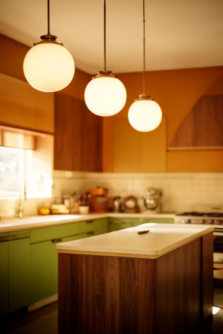 Globe pendant lighting 70s kitchen, idea 4