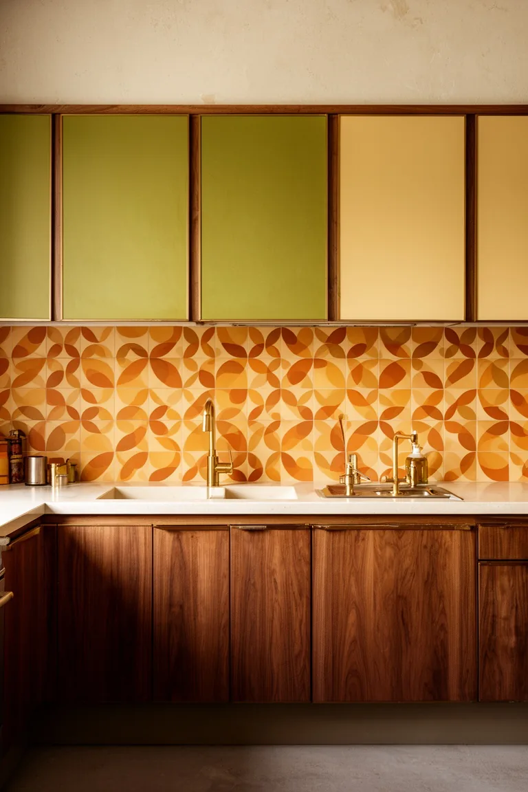 Patterned tile 70s kitchen, idea 1