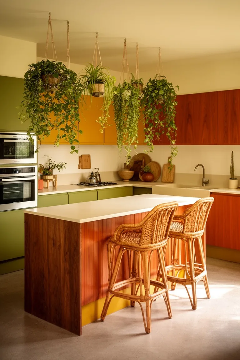 Plants and rattan 70s kitchen, idea 1