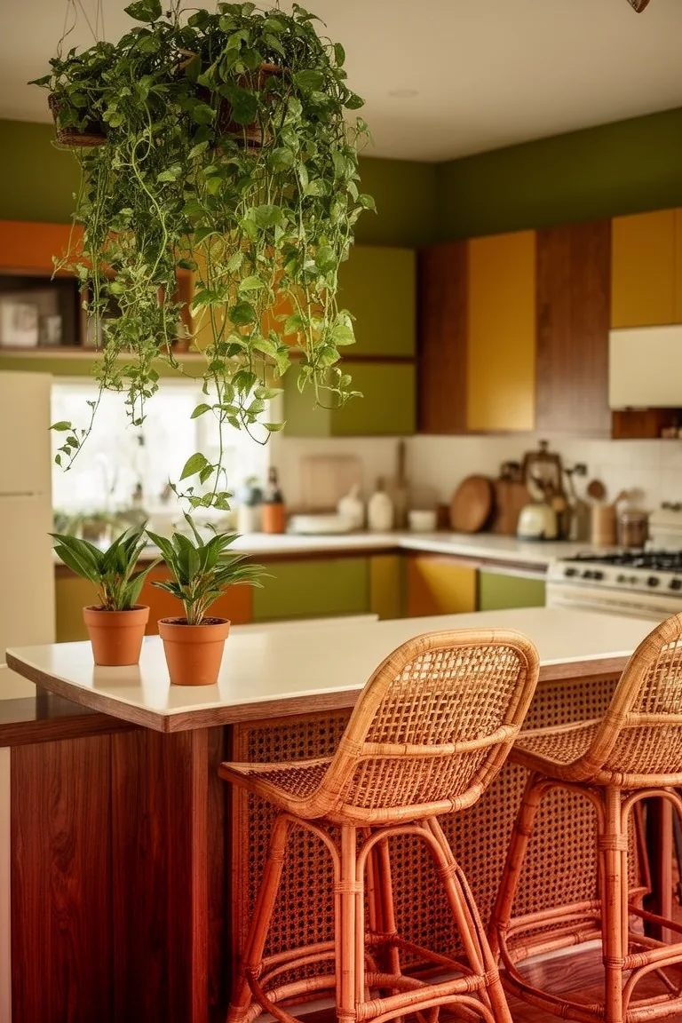 Plants and rattan 70s kitchen, idea 2
