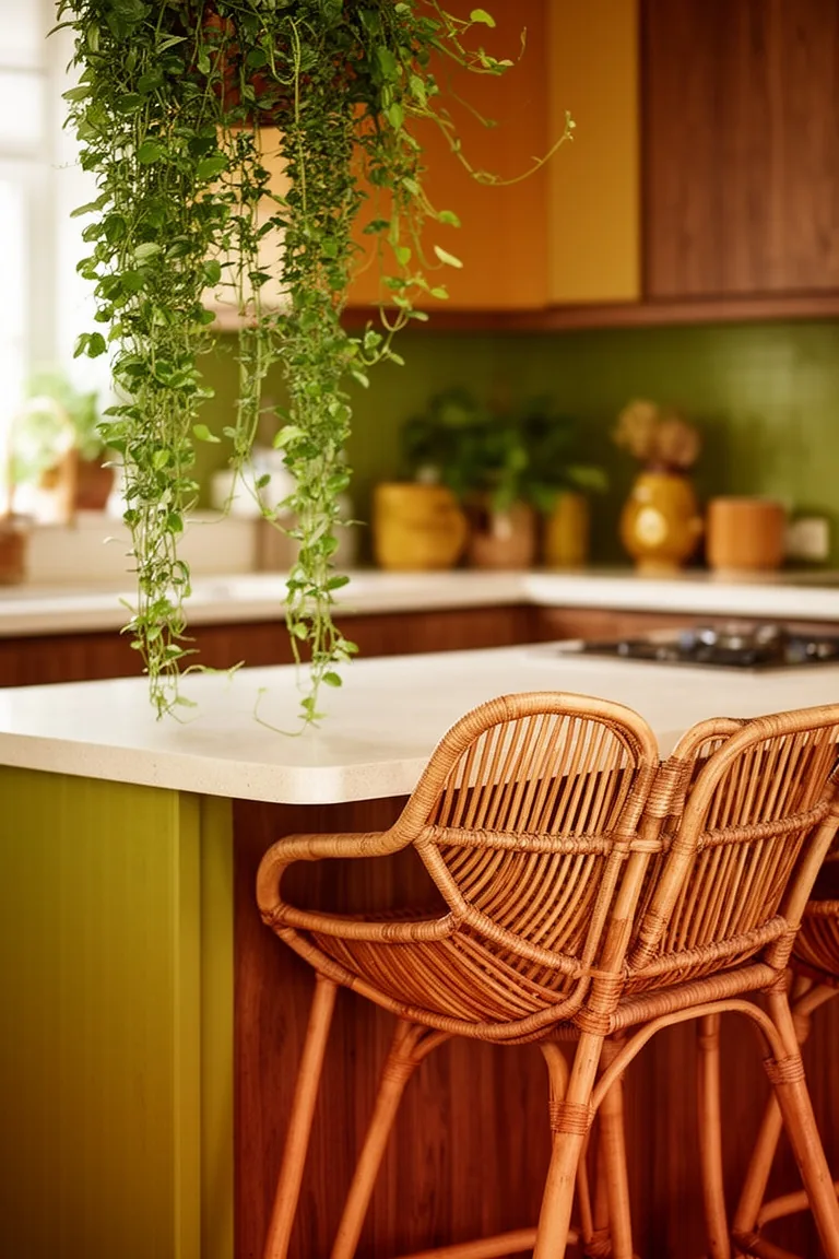 Plants and rattan 70s kitchen, idea 3