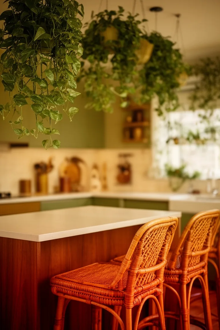 Plants and rattan 70s kitchen, idea 4
