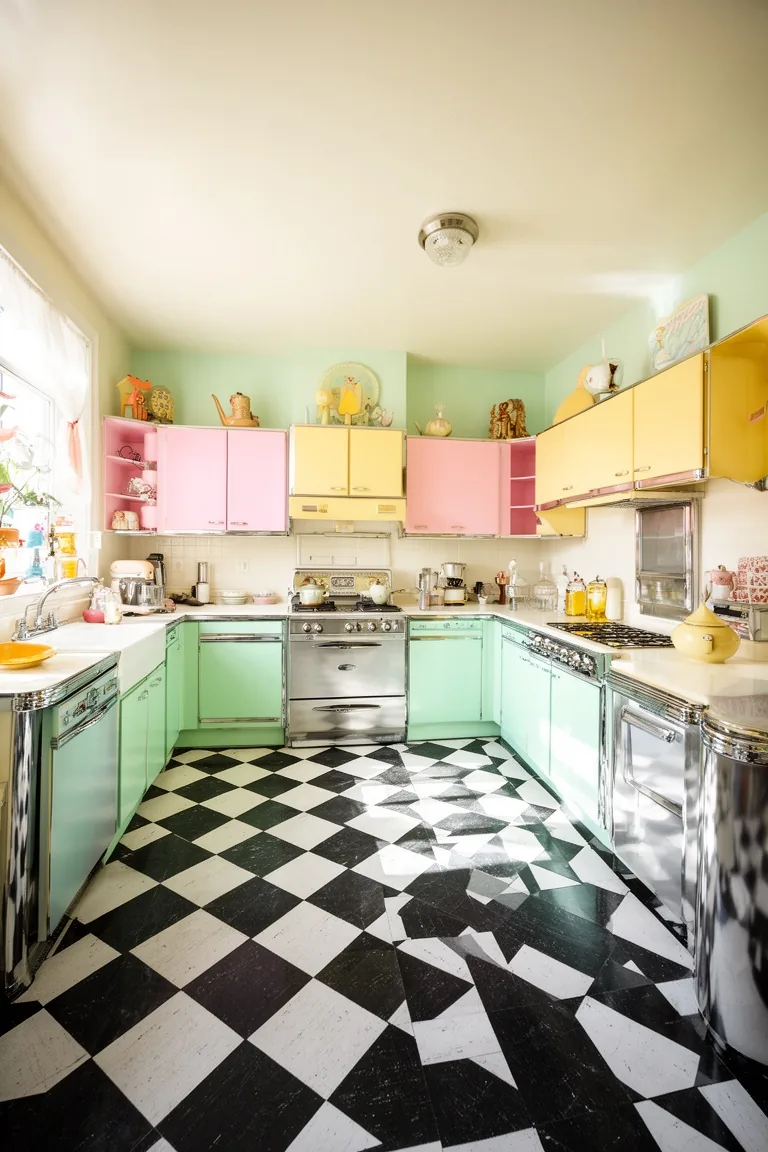 Retro kitchen checkerboard floor, idea 1
