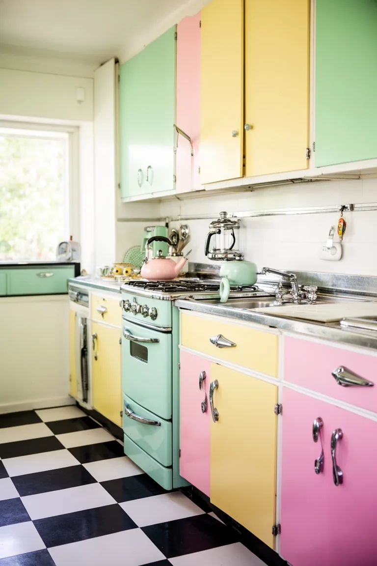 Retro kitchen checkerboard floor, idea 2