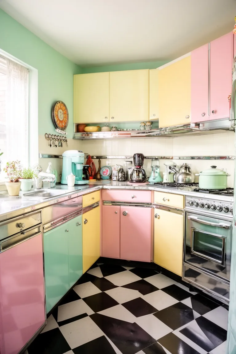 Retro kitchen checkerboard floor, idea 5