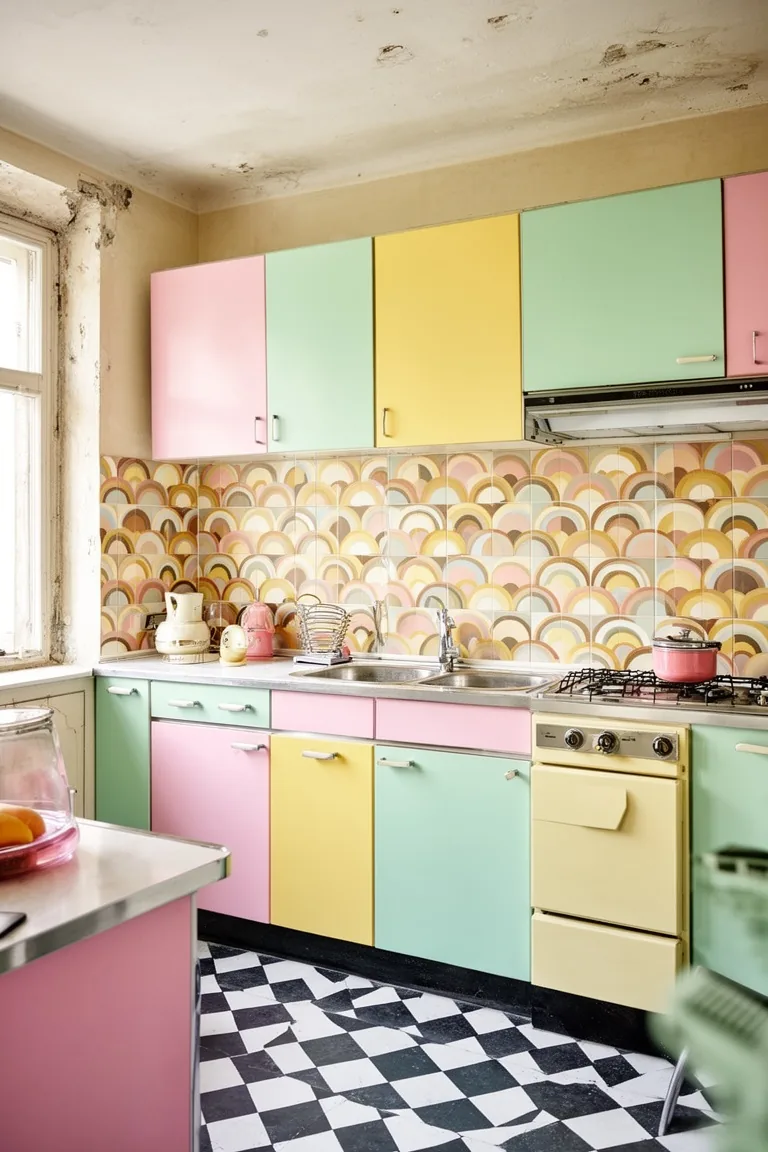 Retro kitchen vintage tile backsplash, idea 1