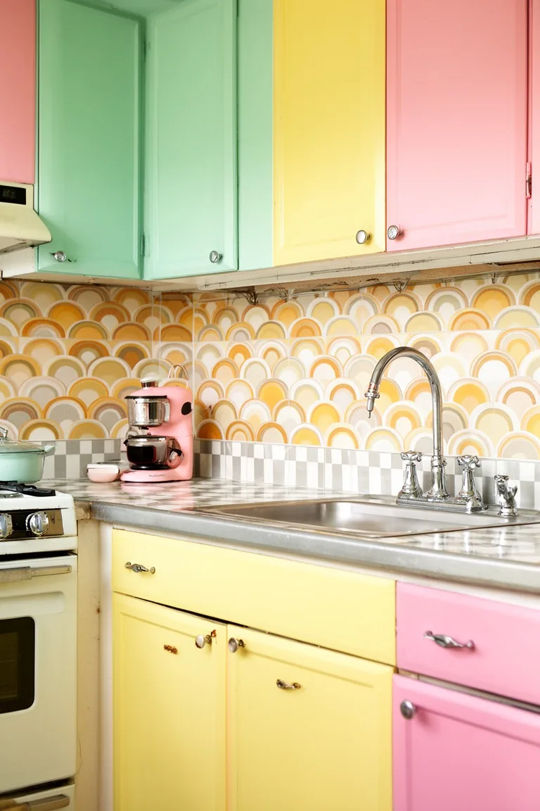 Retro kitchen vintage tile backsplash, idea 2