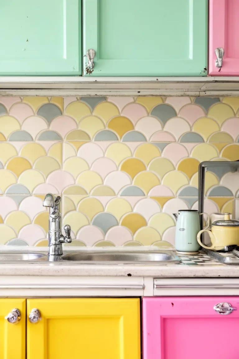 Retro kitchen vintage tile backsplash, idea 3