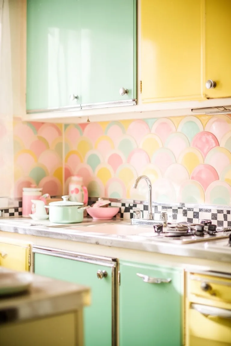 Retro kitchen vintage tile backsplash, idea 4