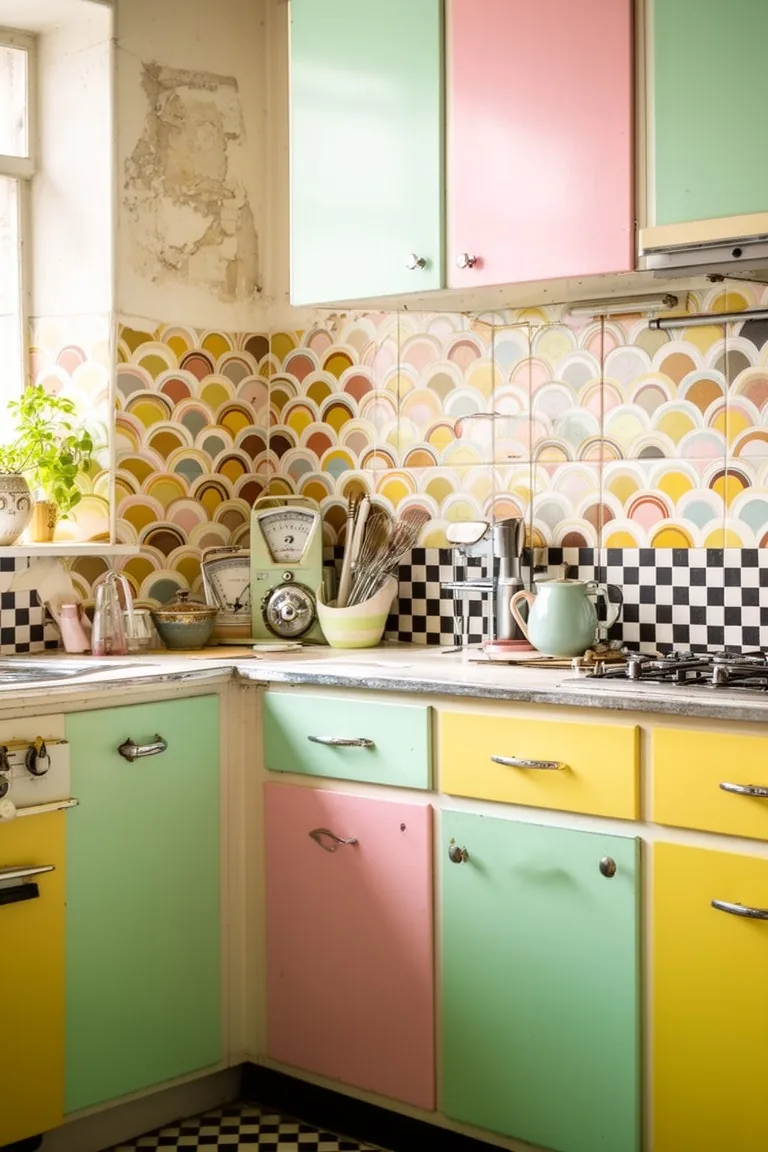 Retro kitchen vintage tile backsplash, idea 5