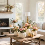 Cozy fall coffee table with warm autumn accents