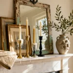 Elegant living-room mantel with refined fall accents in 16:9 view