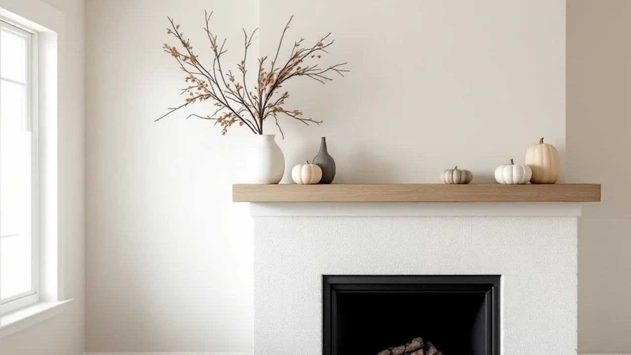 Minimalist modern style fall mantel decor